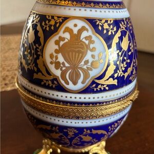 Limoges Blue and Gold Art Decor Egg